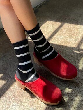 Le Bon Shoppe Black Striped Boyfriend Socks NWT